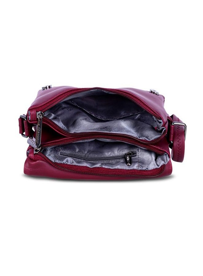 كاتشي حقيبة كتف نسائية من الجلد الصناعي بلون عنابي جذاب وسحاب - Image 5